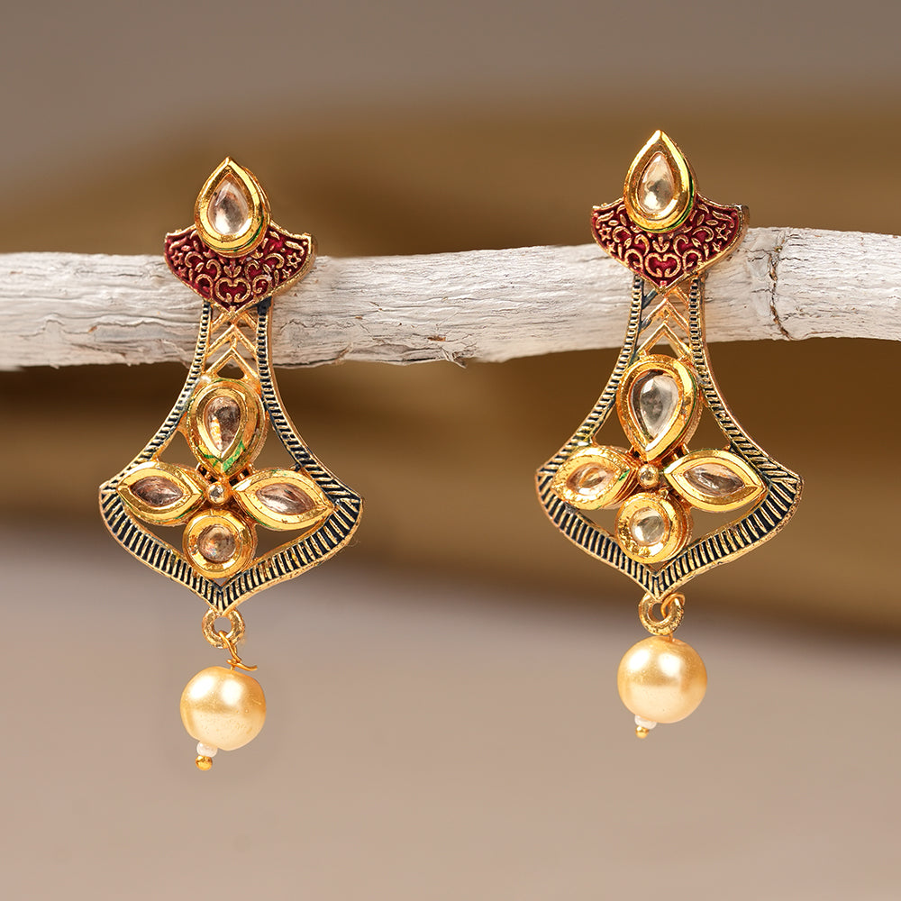 Daksha- Stone Studded Hanging Pearl Dangler Earrings