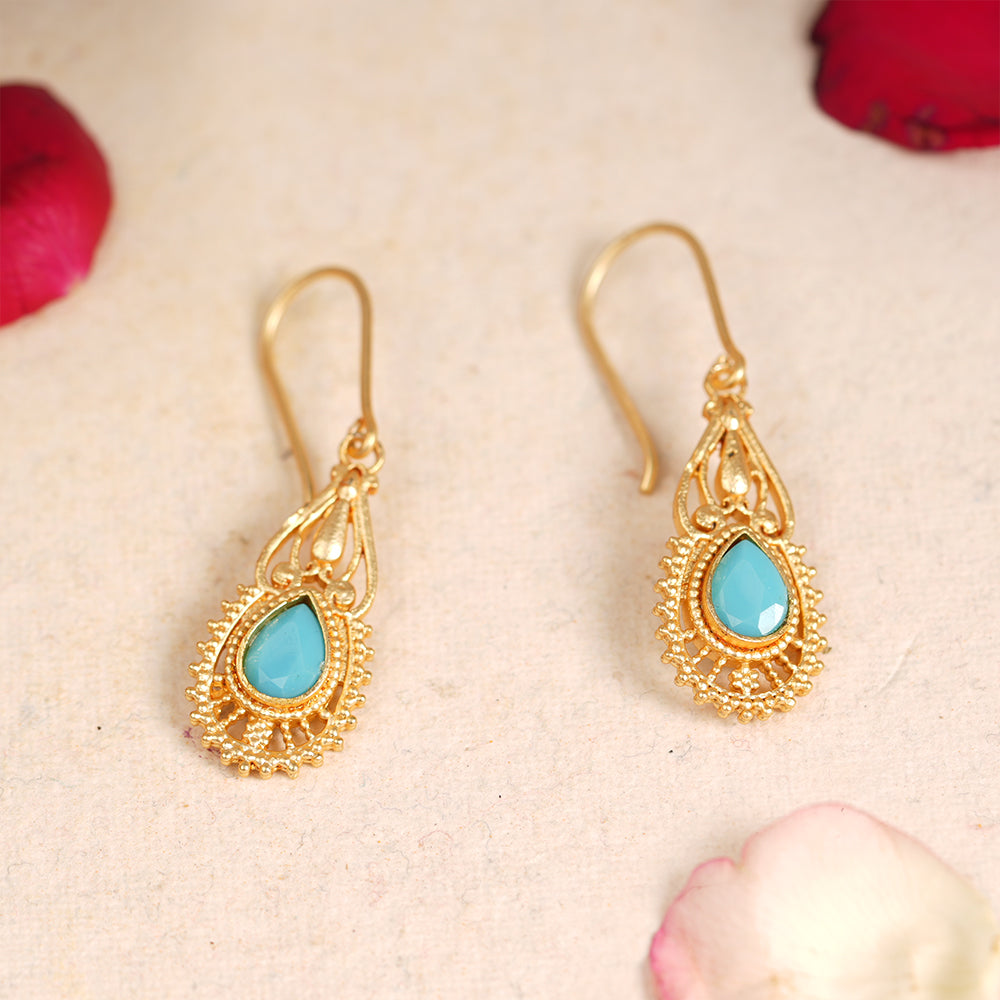 Ruhi- Stone Studded Dangler Earrings(Sky Blue)
