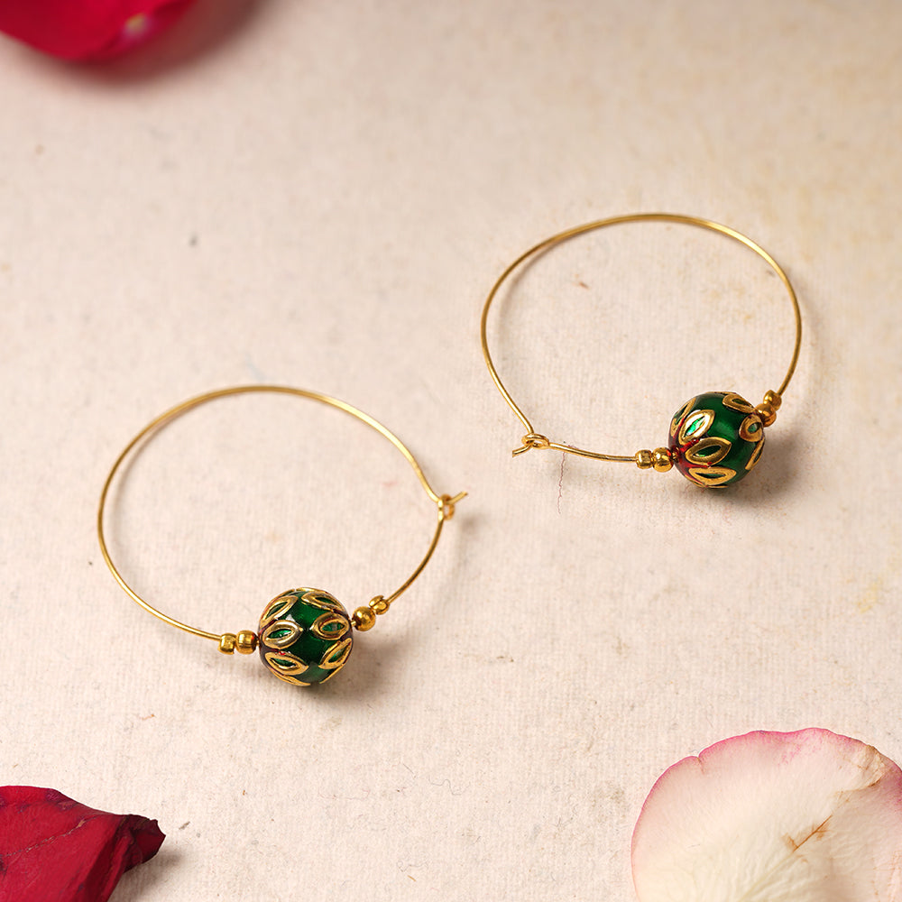 Rajvi- Pearl Hoop Earrings(Green)