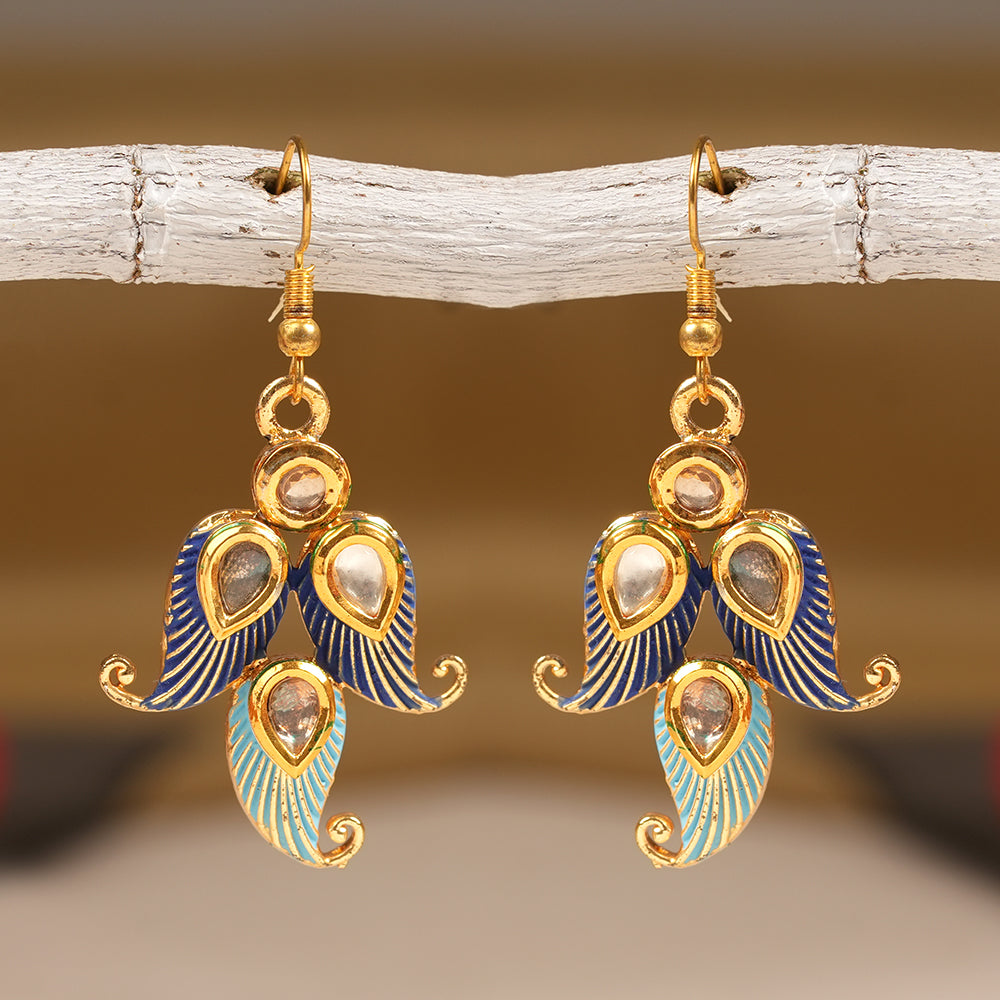 Dia- Stone Studded Hanging Pearl Earrings (Multicolored)