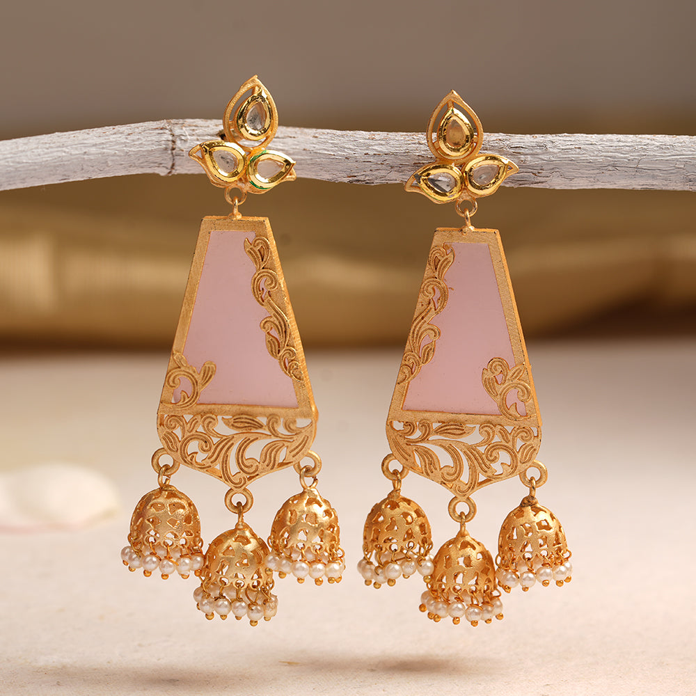 Krisha- Stone Studded Hanging Pearl Dangler Earrings