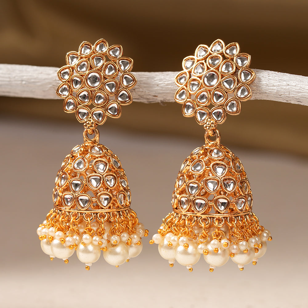 Ivana- Stone Studded Hanging Pearl Jhumki Earrings