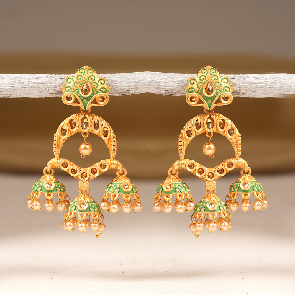 Gargi- Stone Studded Hanging Pearl Dangler Earrings