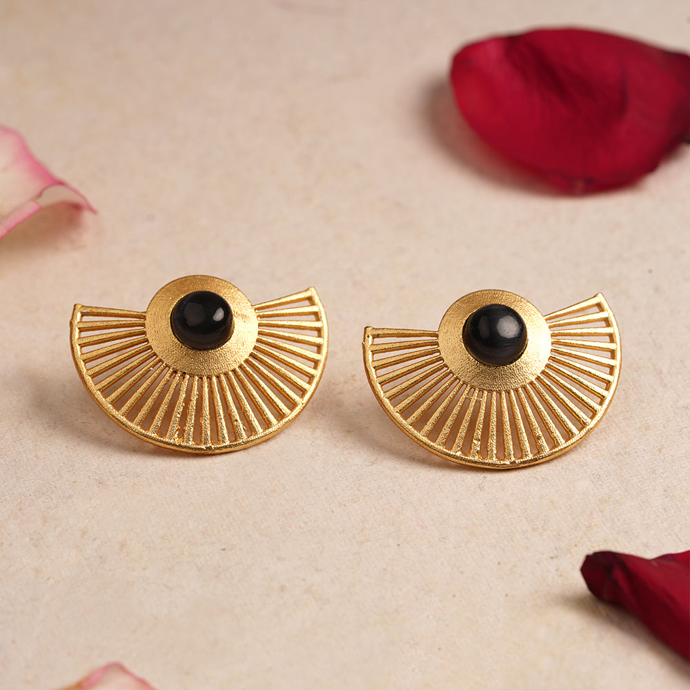 Namya- Stone Studded Golden Stud Earrings(Green)