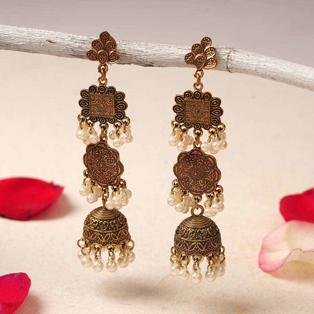 Rachita- Golden Hanging Pearl Jhumki Earrings