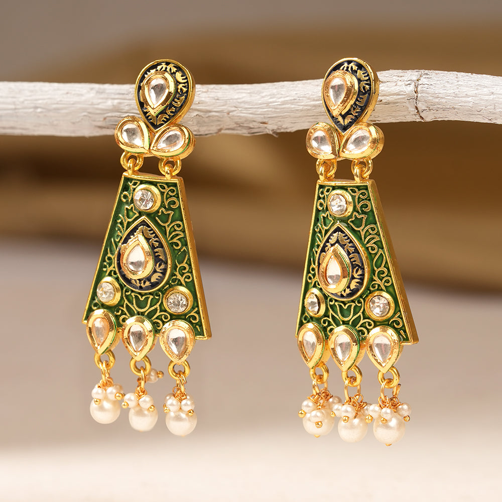 Eesha- Stone Studded Hanging Pearl Dangler Earrings