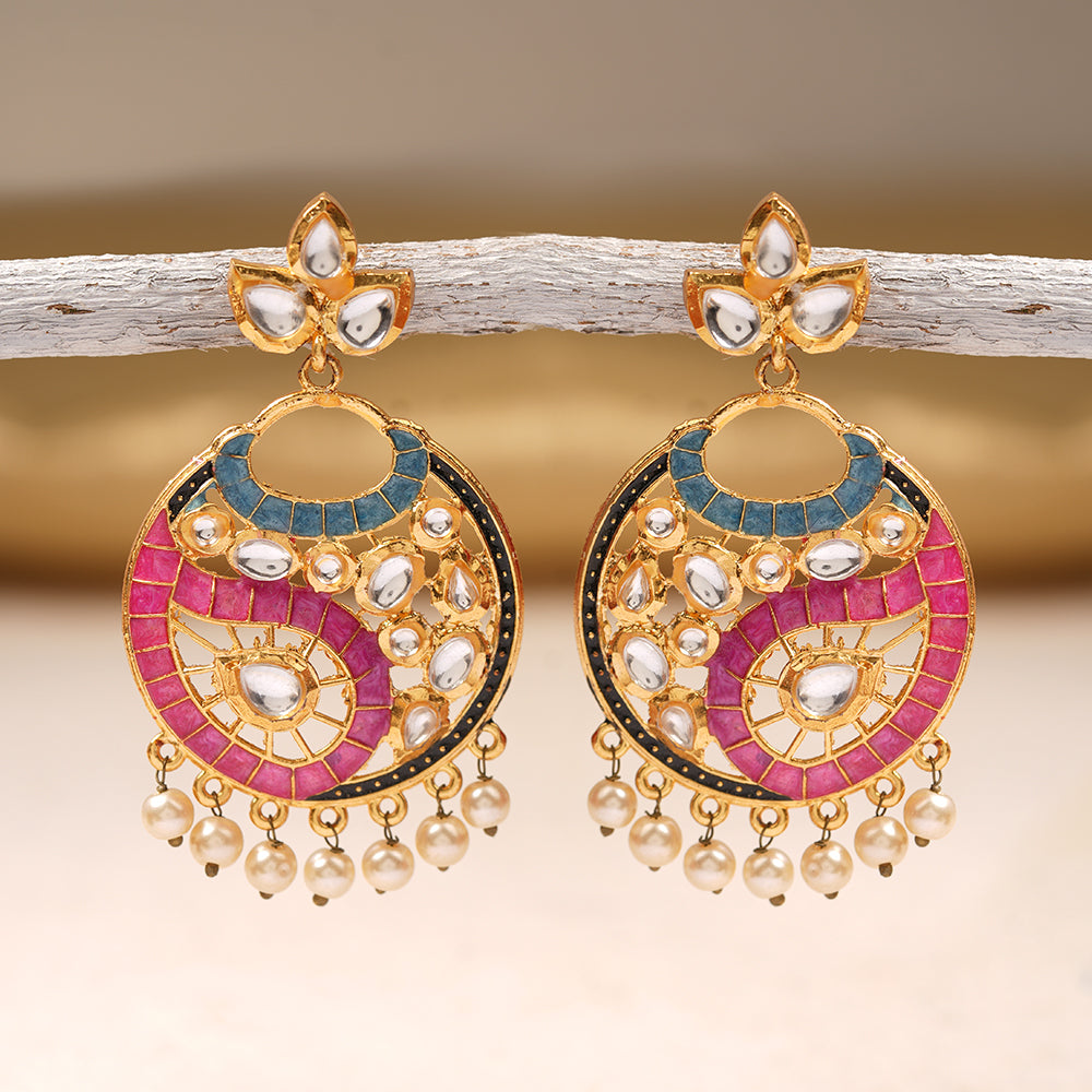 Lavanya- Stone Studded Hanging Pearl Dangler Earrings(Multicolored)