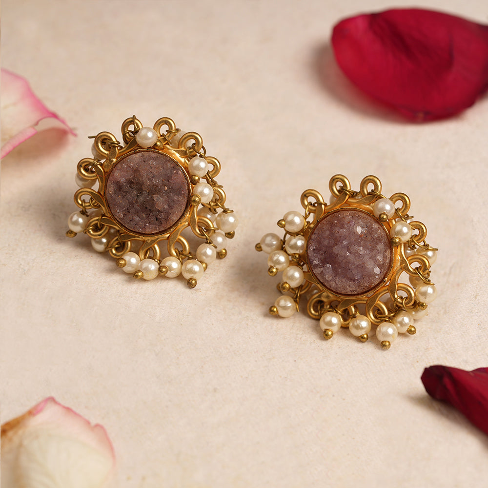 Nyra- Stone Studded Hanging Pearls Dangler Earrings