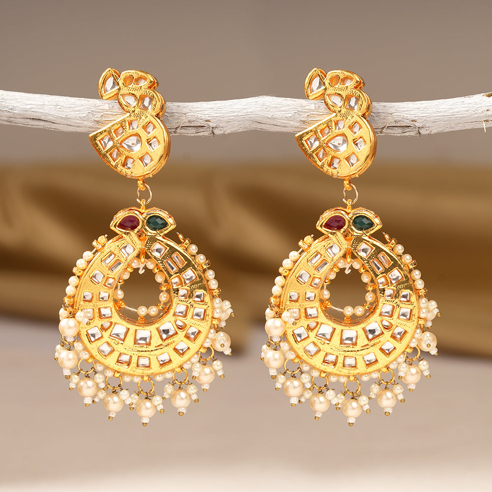 Falak- Stone Studded Hanging Pearl Dangler Earrings
