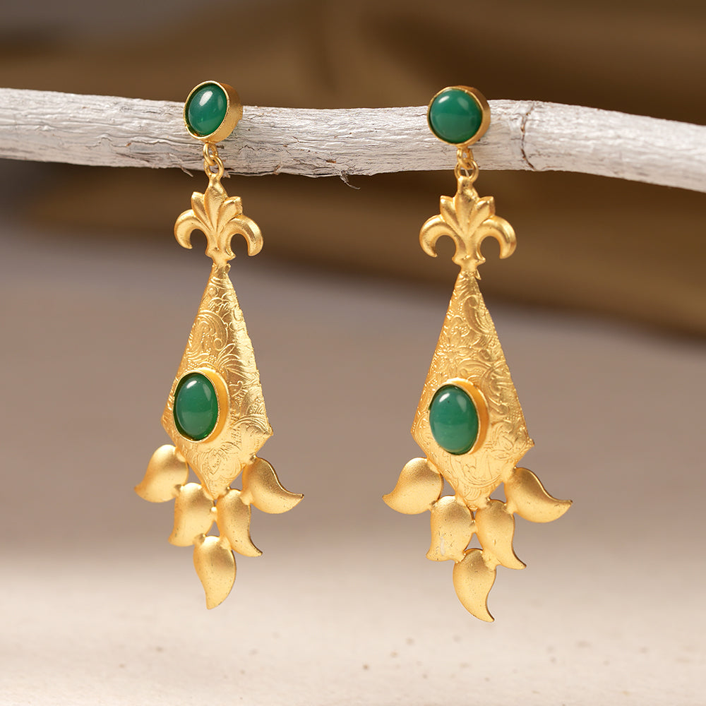 Ashvi- Stone Studded Dangler Earrings(Green)
