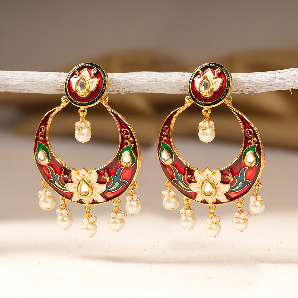 Elina- Stone Studded Hanging Pearl Dangler Ear
