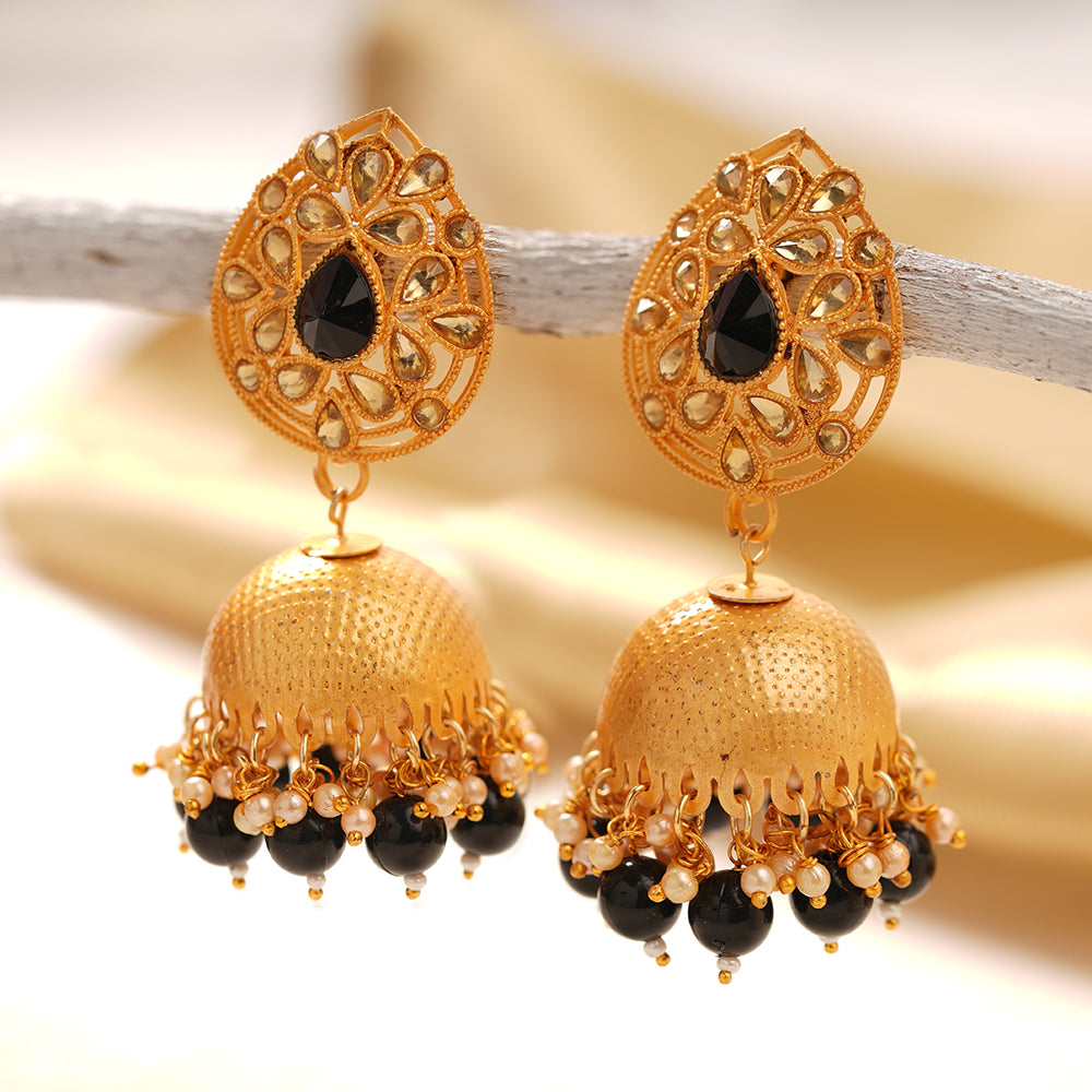 Kanika- Stone Studded Hanging Pearl Jhumki Earrings