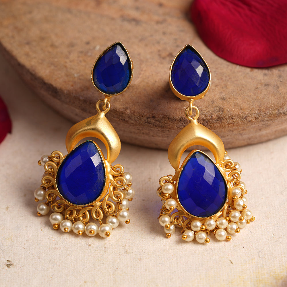 Ojasvi- Stone Studded Hanging Pearls Dangler Earrings