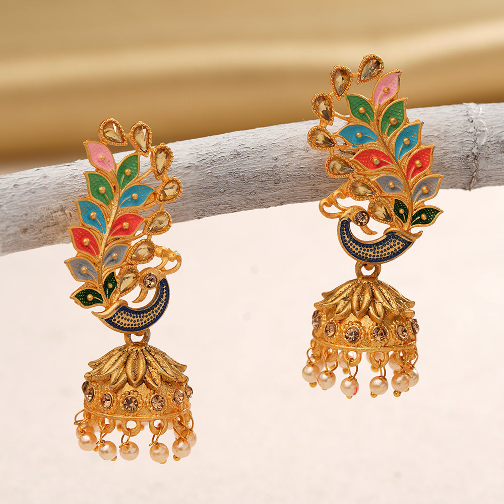 Inaaya- Stone Studded Hanging Pearl Jhumka Earrings