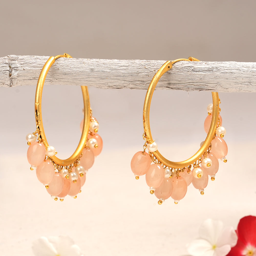 Zoya- Hanging Pearl Hoops Earrings(PeachPuff)
