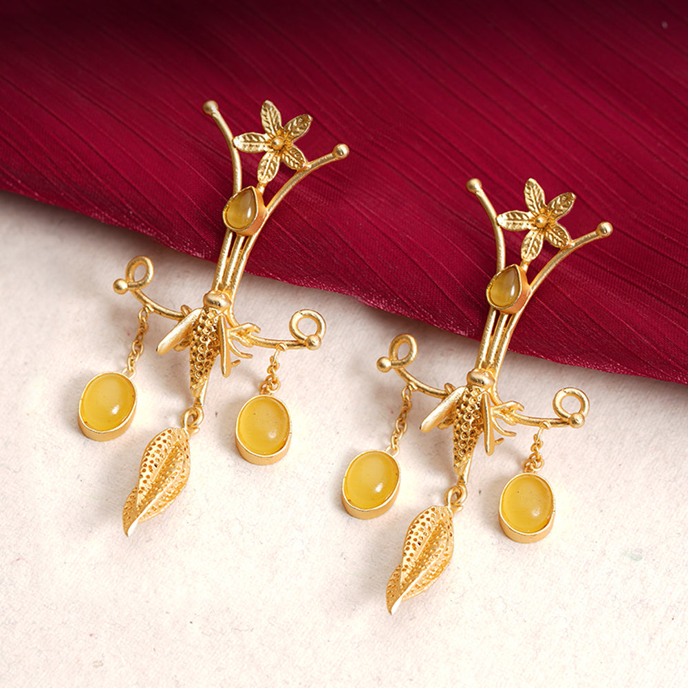 Arya- Stone Studded Dangler Earrings(Yellow)