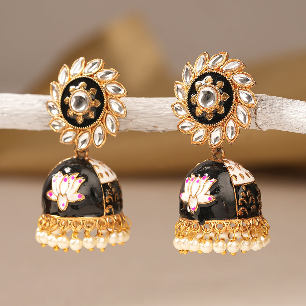 Avni- Stone Studded Hanging Pearls Jhumka Earrings
