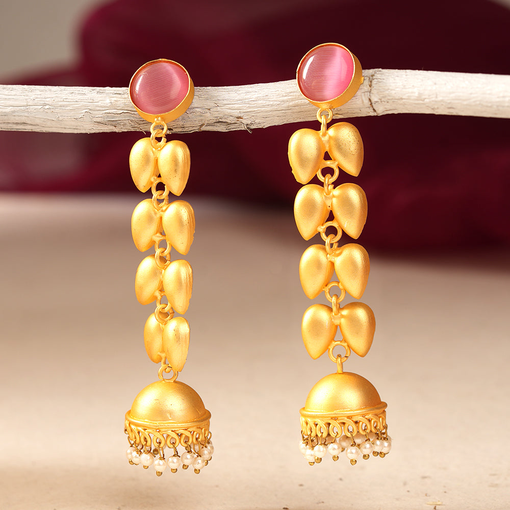 Adhira- Stone Studded Hanging Pearls Jhumki Earrings