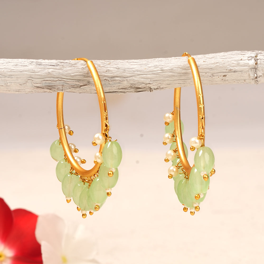 Zoya- Hanging Pearl Hoops Earrings(Parrot Green)