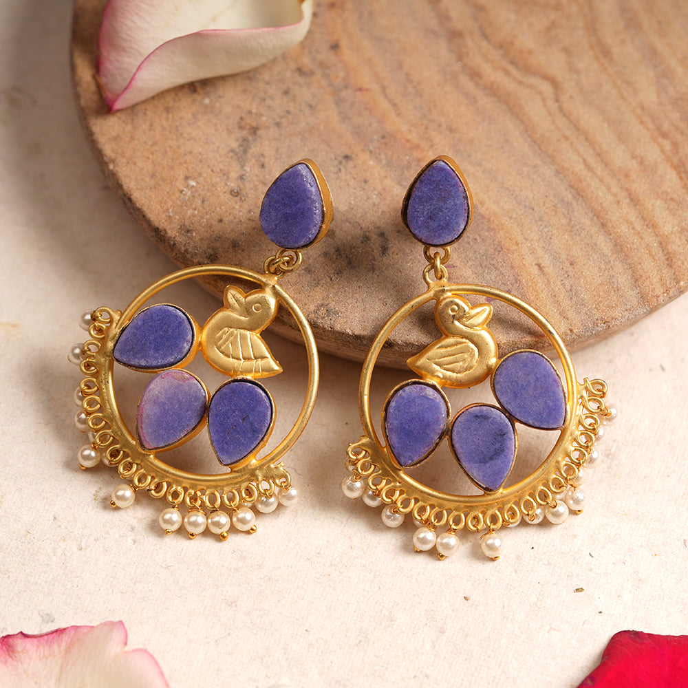 Sakshi- Blue natural stone studded Dangler Earrings
