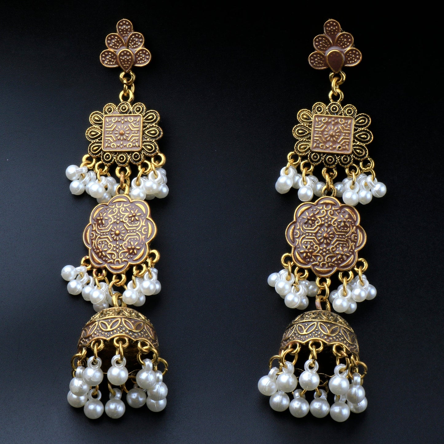 Rachita- Golden Hanging Pearl Jhumki Earrings