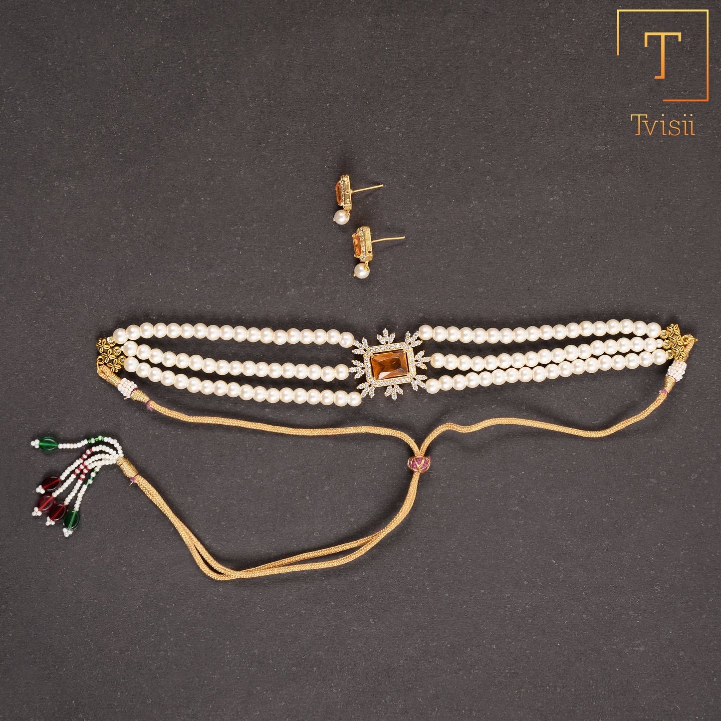 Hema- Stone Studded Beaded Neckpiece Set