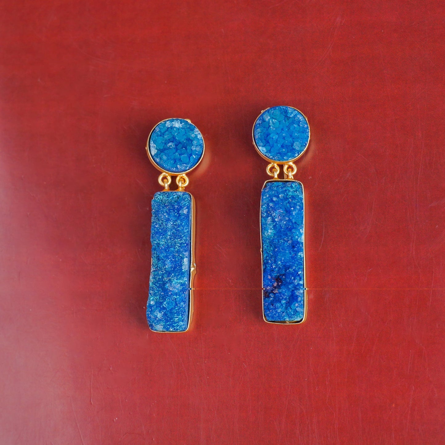 Blue Unpolished Stone Earrings