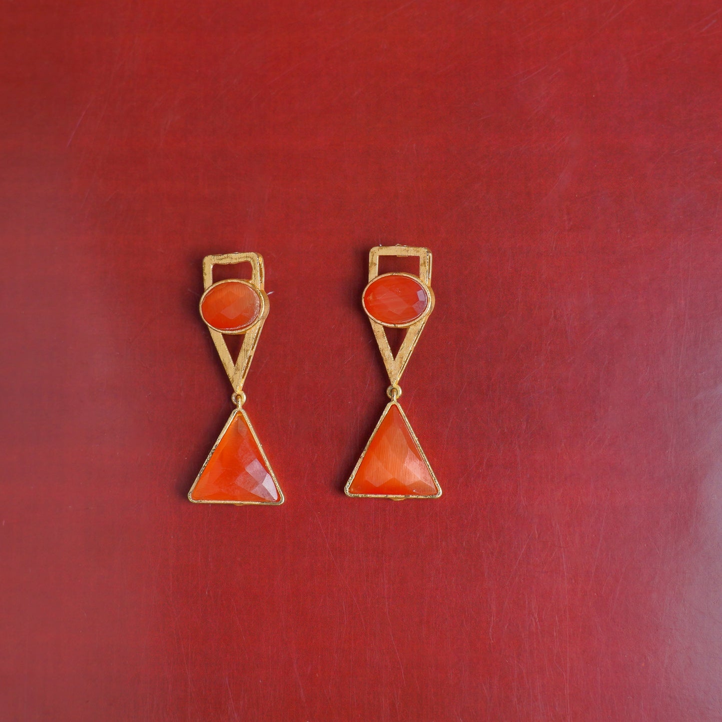 Anaya- Stone Studded Framed Dangler Earrings(Peach Puff)