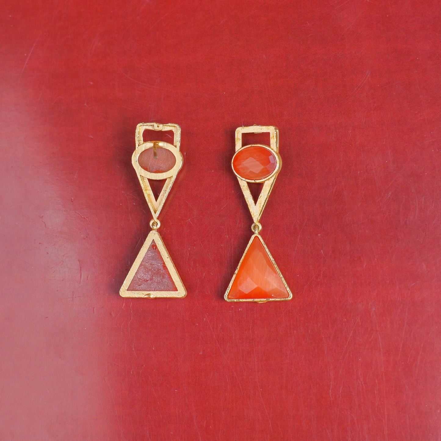 Anaya- Stone Studded Framed Dangler Earrings(Peach Puff)