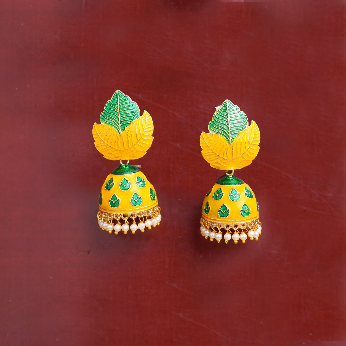 Riva- Hanging Pearls Enameled Jhumka Earrings(Multicolored)
