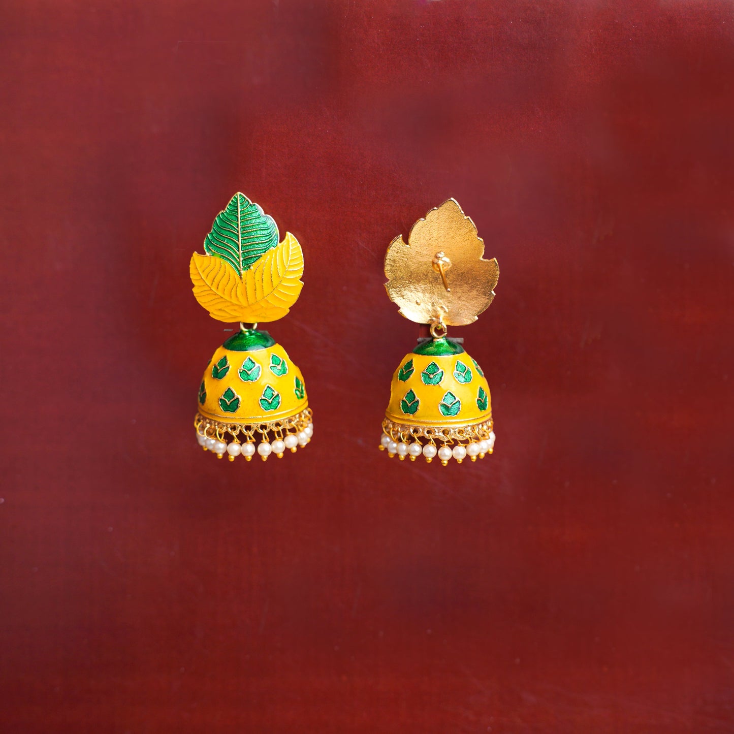 Riva- Hanging Pearls Enameled Jhumka Earrings(Multicolored)