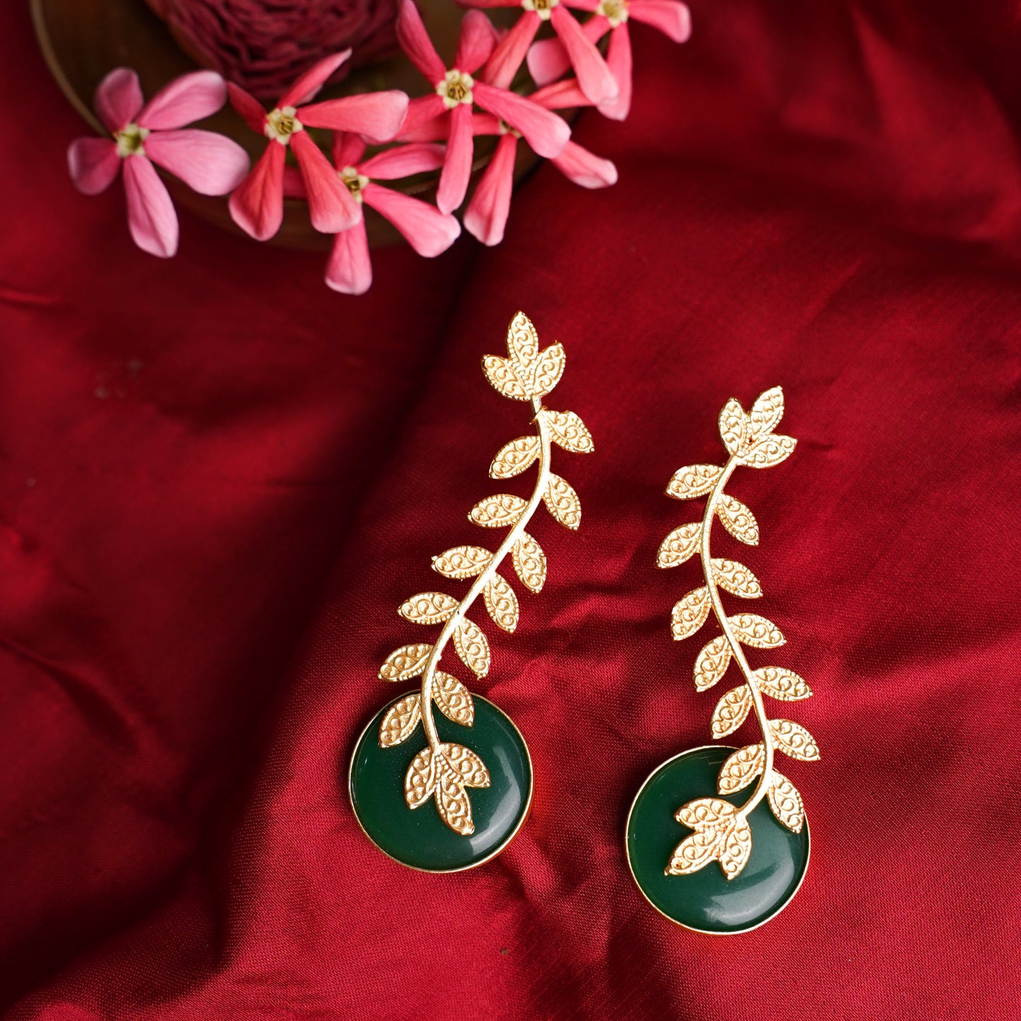 Ashvi- Stone Studded Dangler Earrings(Green)