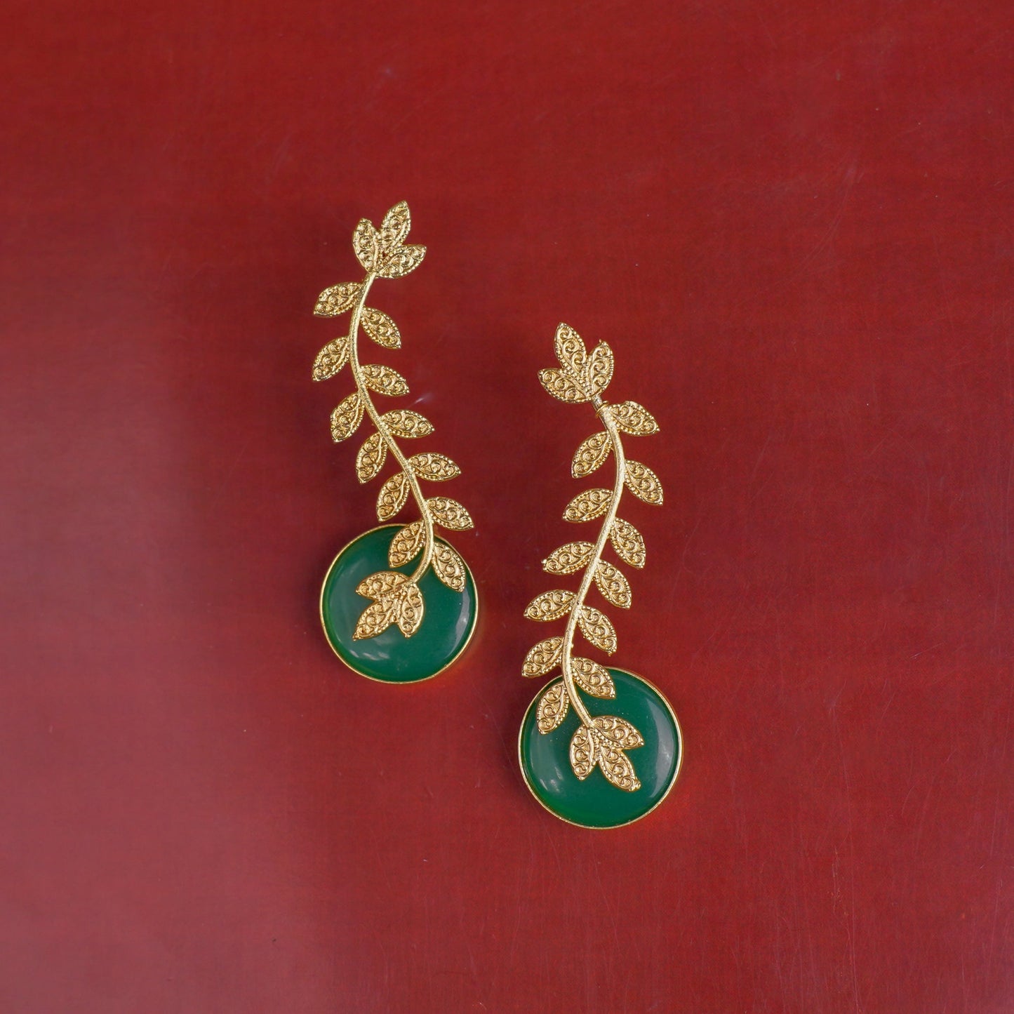 Ashvi- Stone Studded Dangler Earrings(Green)