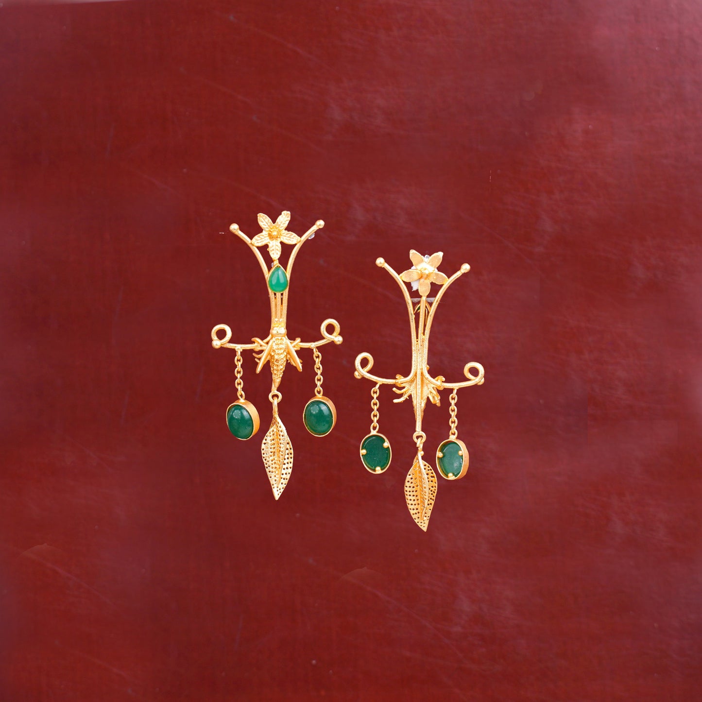 Arya- Stone Studded Dangler Earrings(Green)