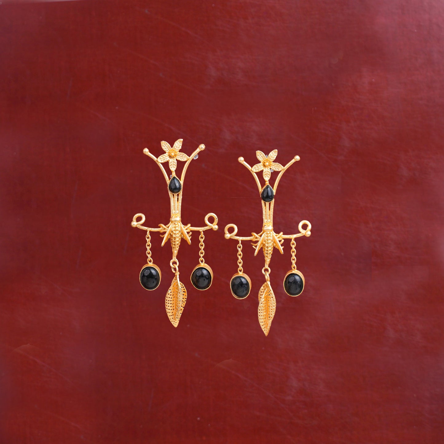 Arya- Stone Studded Dangler Earrings(Black)