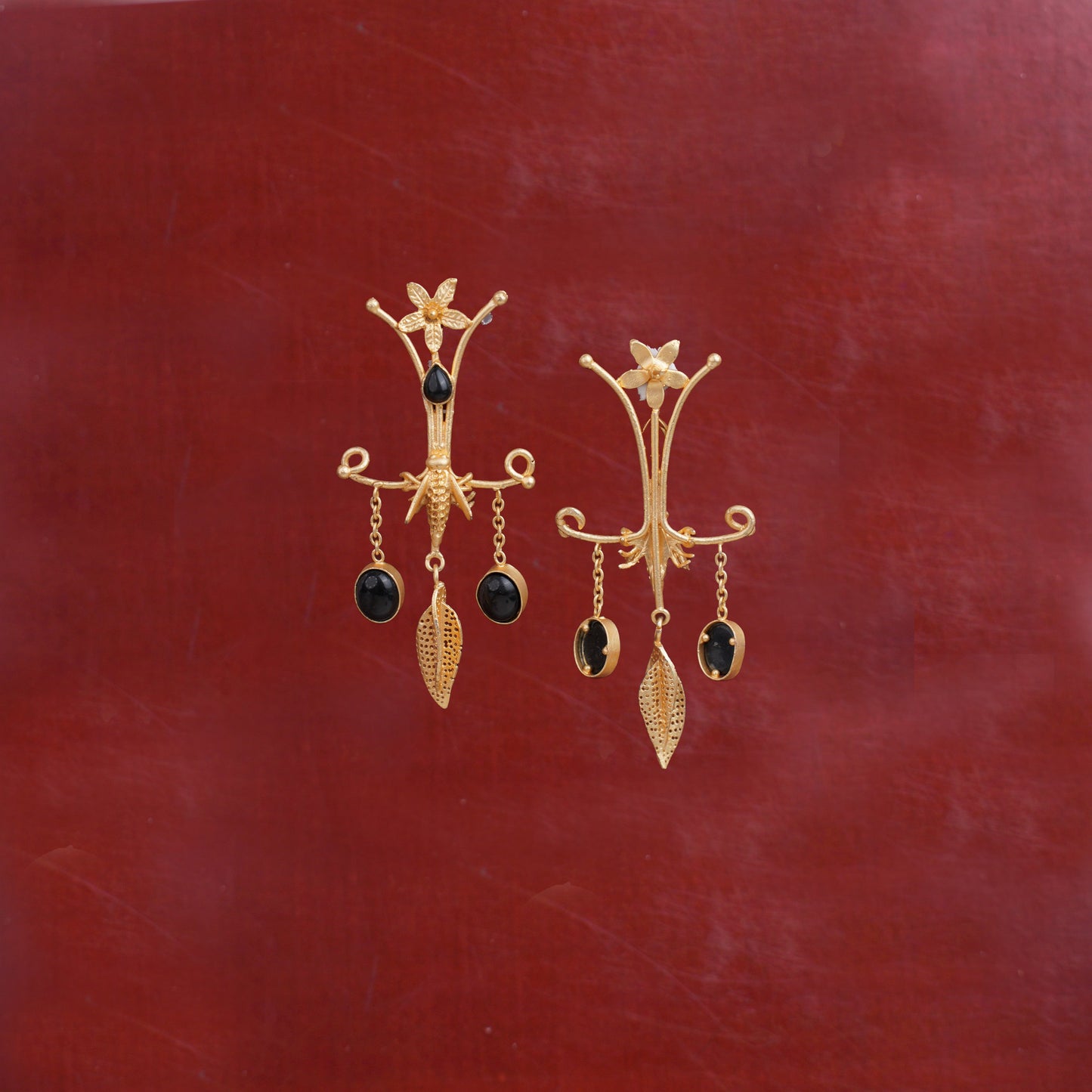 Arya- Stone Studded Dangler Earrings(Black)