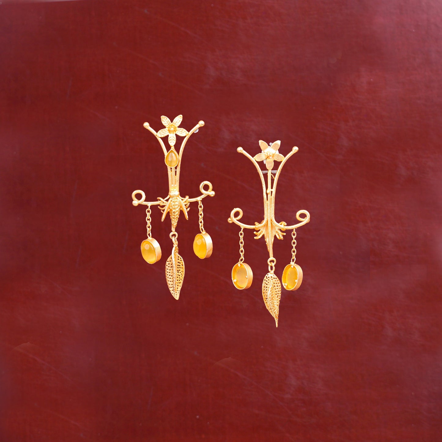 Arya- Stone Studded Dangler Earrings(Yellow)