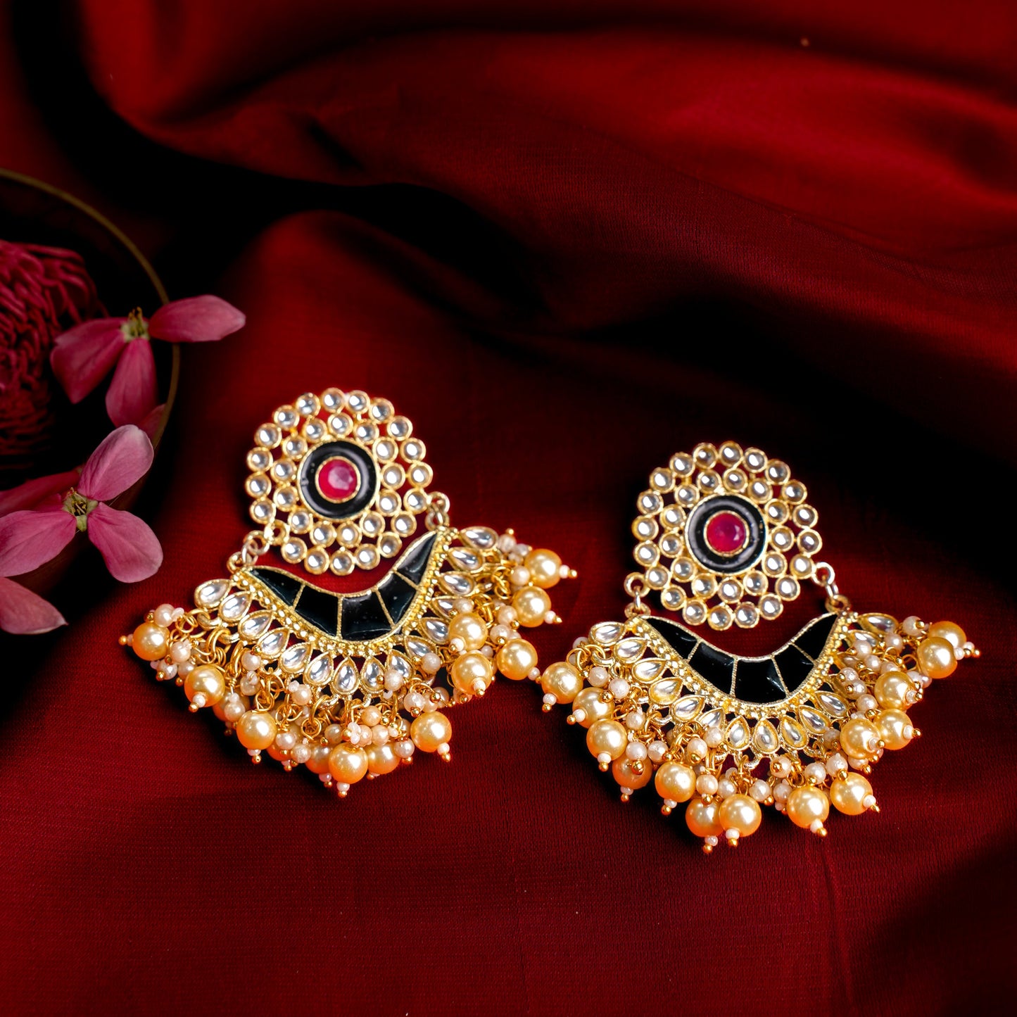 Myra- Stone Studded Hanging Pearl Dangler Earrings