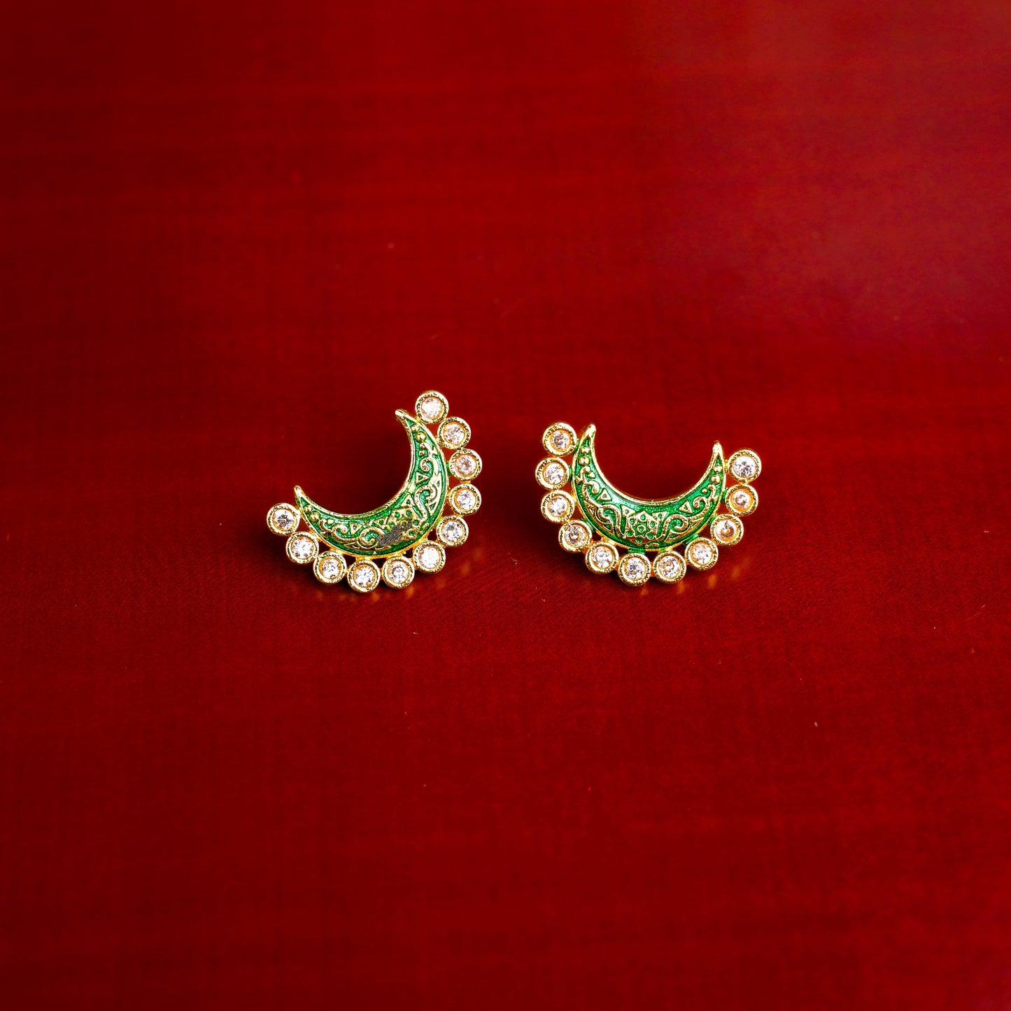 Kira- Kundan Studded Stud Earrings(Green)