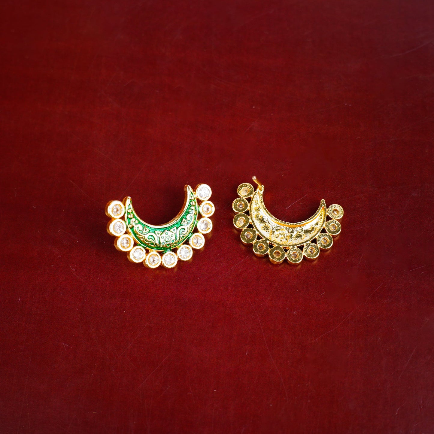 Kira- Kundan Studded Stud Earrings(Green)