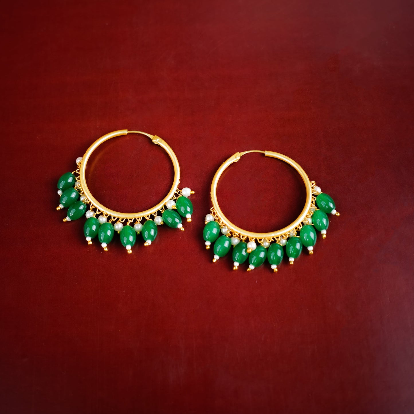 Zoya- Hanging Pearl Hoops Earrings(Green)