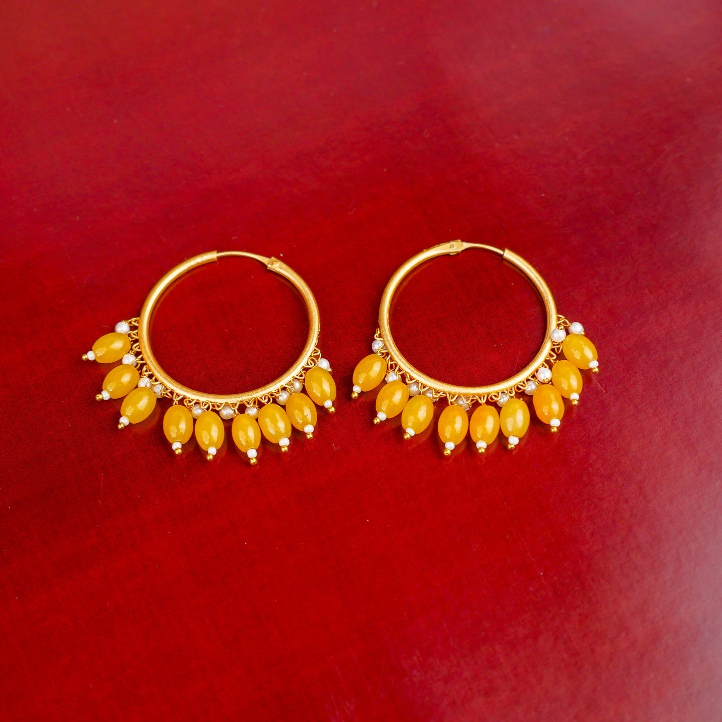 Zoya- Hanging Pearl Hoops Earrings(Yellow)