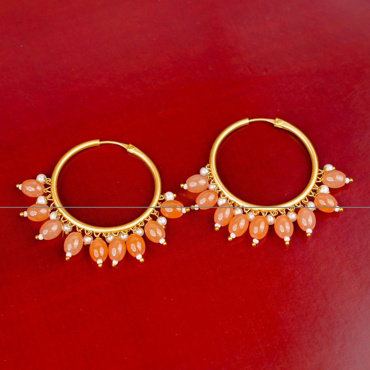 Zoya- Hanging Pearl Hoops Earrings(Orange)