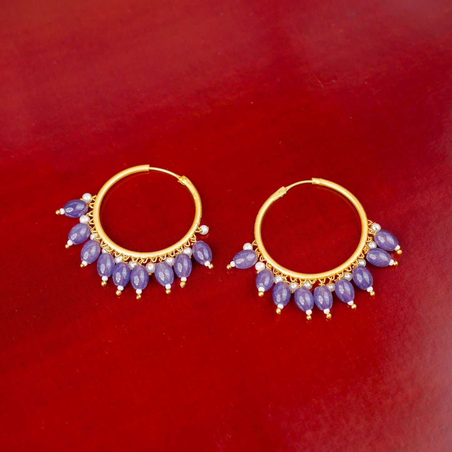 Zoya- Hanging Pearl Hoops Earrings(Purple)
