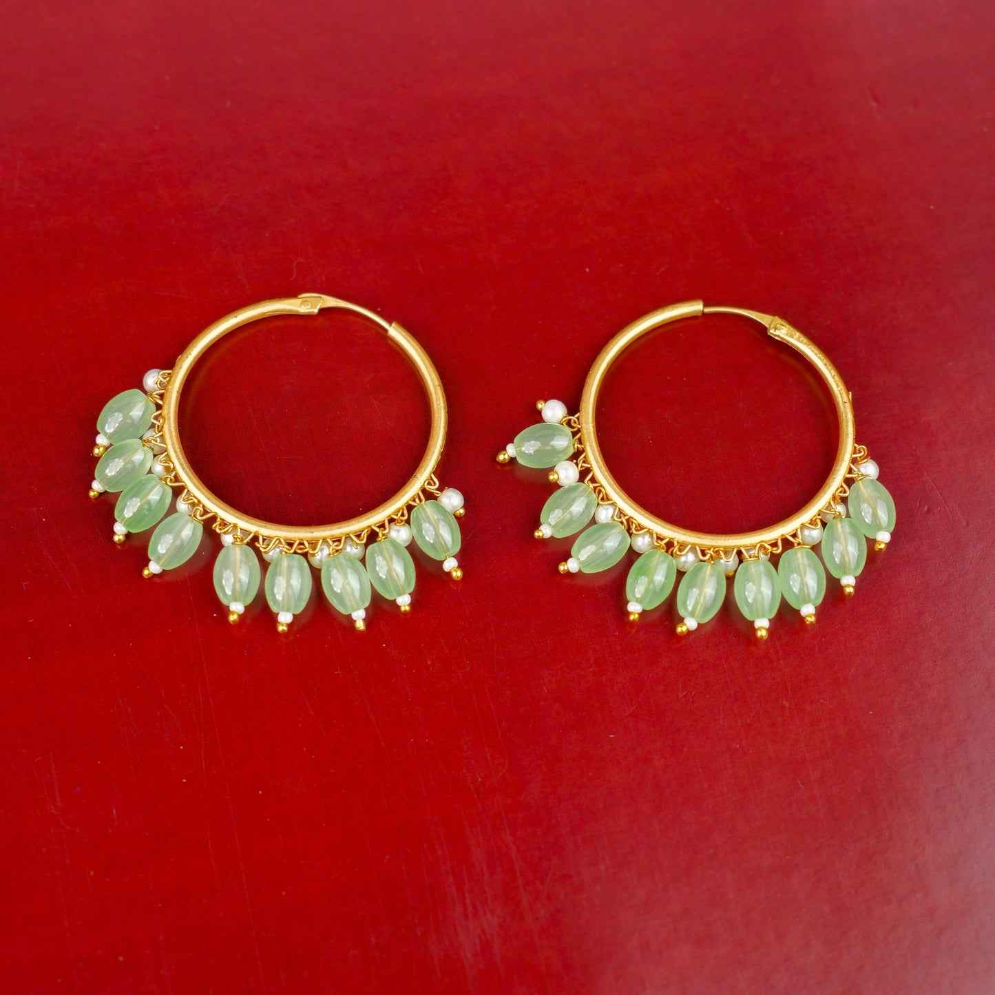 Zoya- Hanging Pearl Hoops Earrings(Parrot Green)