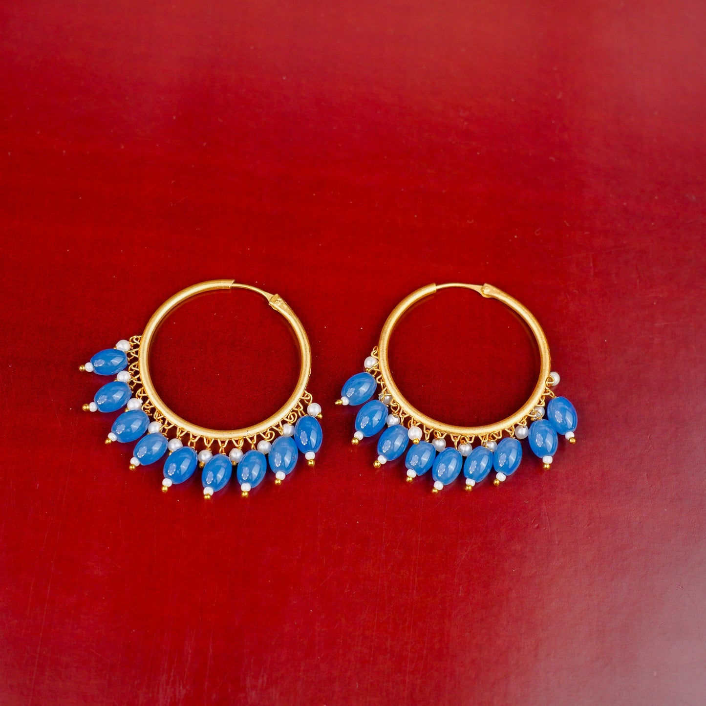 Zoya- Hanging Pearl Hoops Earrings(Navy Blue)