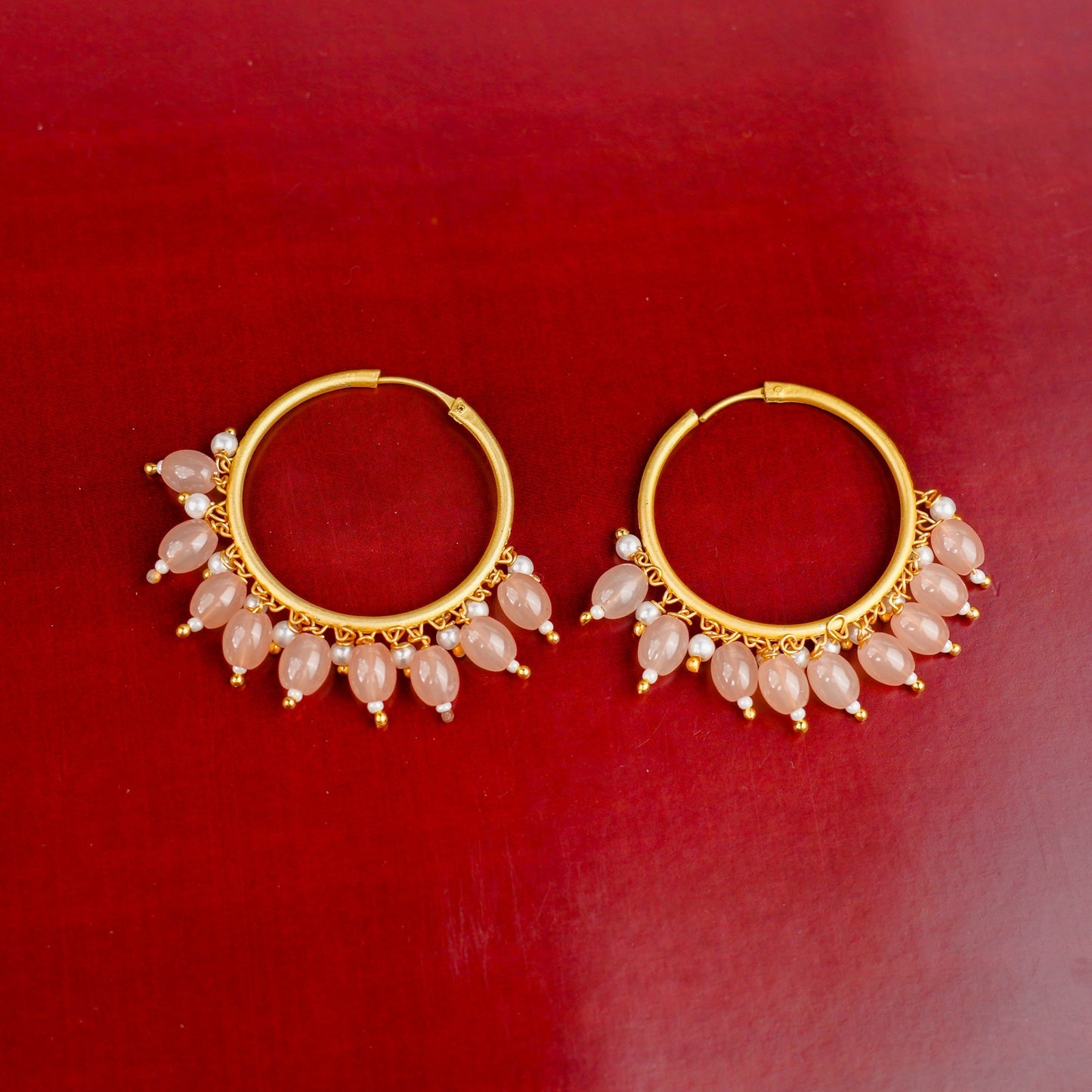 Zoya- Hanging Pearl Hoops Earrings(PeachPuff)