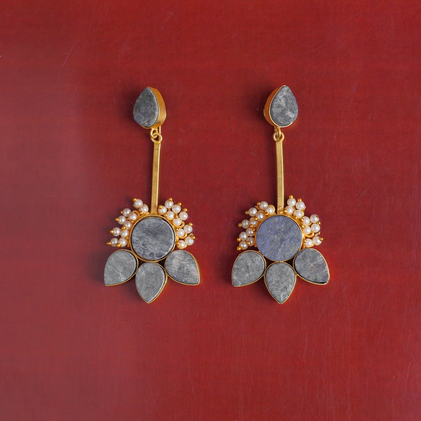 Ziyana- Stone Studded Baby Pearl Dangler Earrings(Blue)