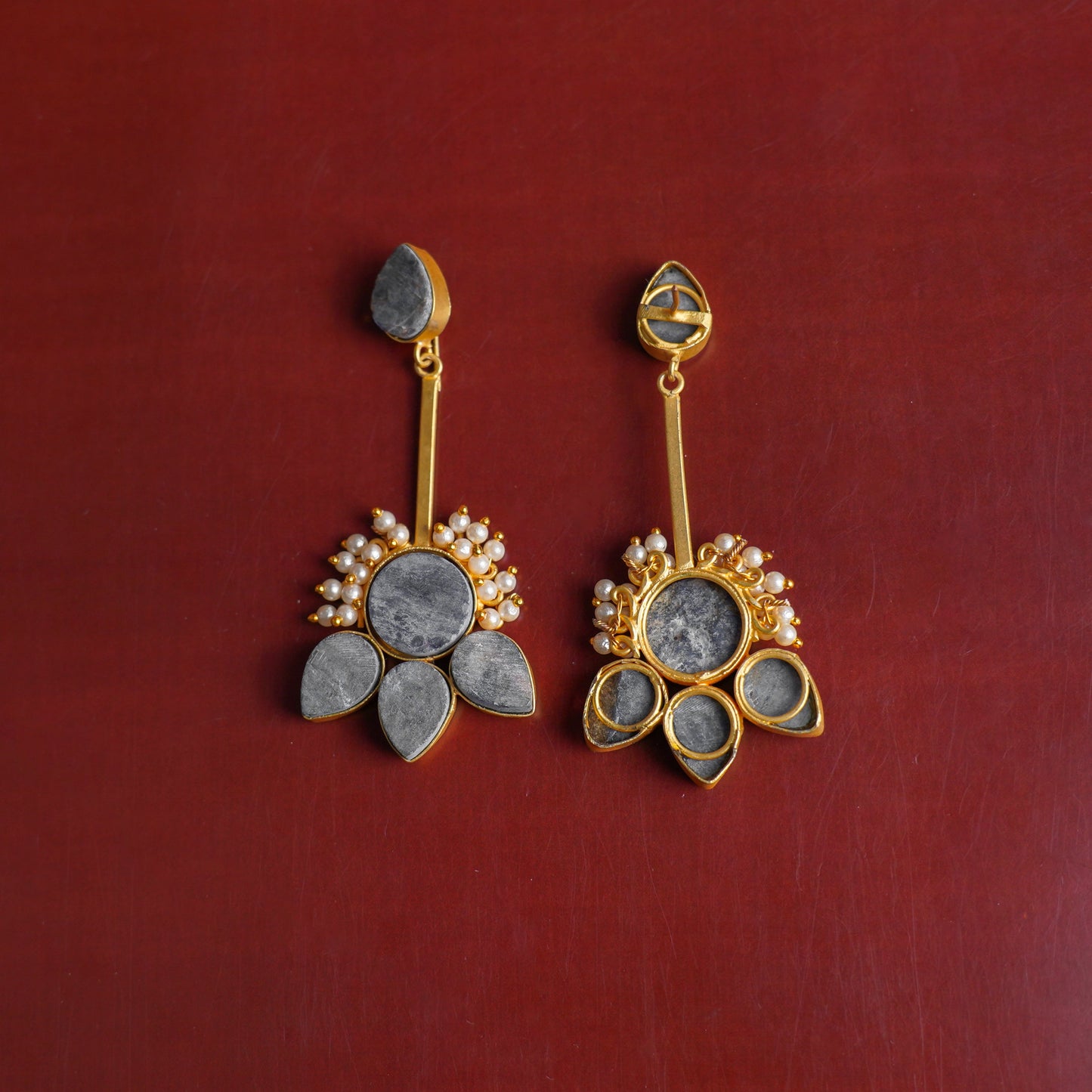 Ziyana- Stone Studded Baby Pearl Dangler Earrings(Blue)