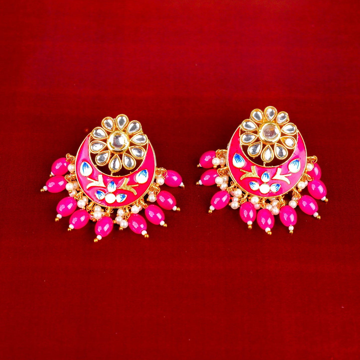 Aarvi- Stone Studded Dangler Earrings(Pink)